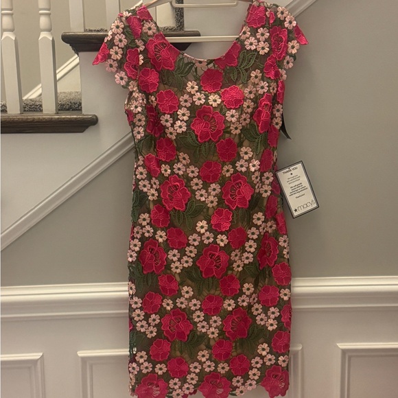 Xscape Pink and Green Floral Lace Midi Dress - Picture 1 of 12